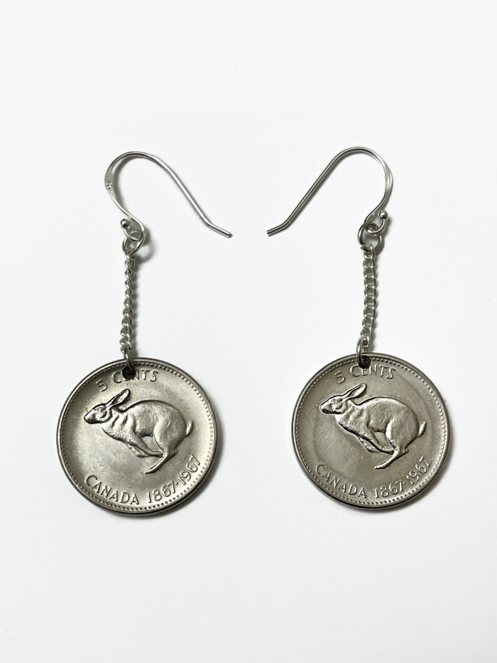 Vintage 1967 Lucky “Rabbit” Coin Earrings, Stamped “925” Silver